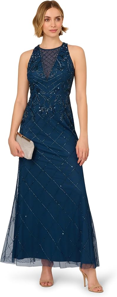 Papell Studio Bead Halter Long Dress