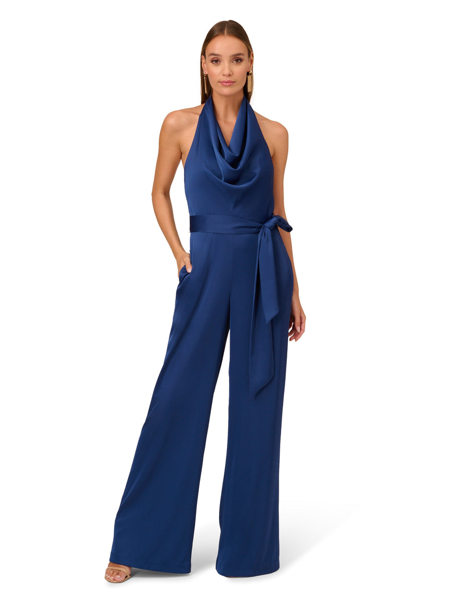 Jumpsuit Satin Cowl Neck Wide Leg Jumpsuit
 Navy