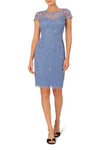 French Blue Adrianna Papell AD5E211943 Illusion Short Mesh Cocktail Dress Cap Sleeve