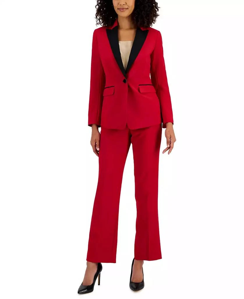 Cherry Black Notched Lapel Full-Length Crepe Pant Suit Contrast Collar Le Suit 50042091
