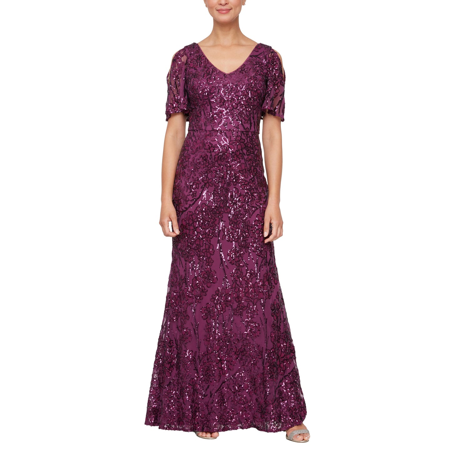 Caroline Flutter Sleeve Sequin Gown Alex Evenings 8196611 Wholesale