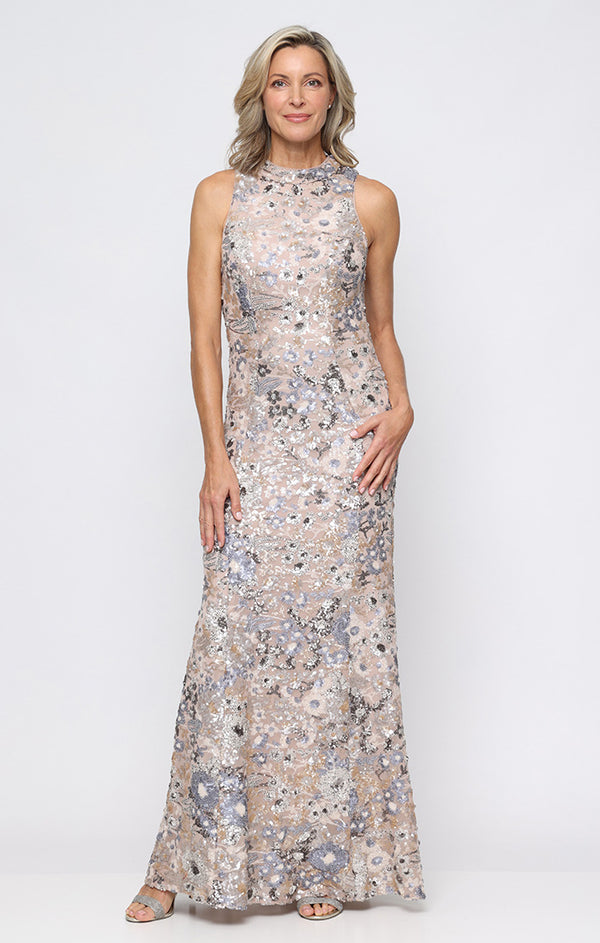 Scoop Neck Floral Sequin Gown with High Slit Alex Evenings 8296996 Wholesale