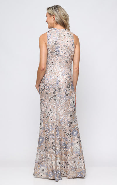 Scoop Neck Floral Sequin Gown with High Slit Alex Evenings 8296996 Wholesale