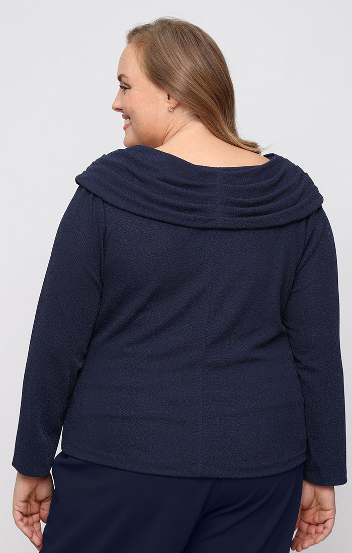 Ruched Collar Metallic Knit Blouse Alex Evenings 8427890 Wholesale