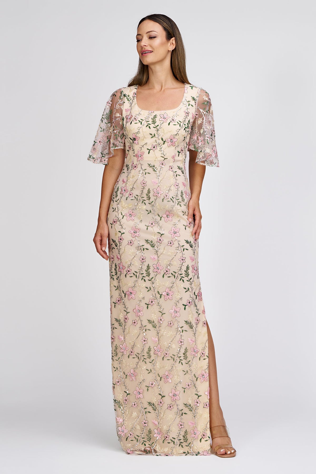 Floral Embroidered Flutter Sleeve Gown JS Collections 86113158 Wholesale