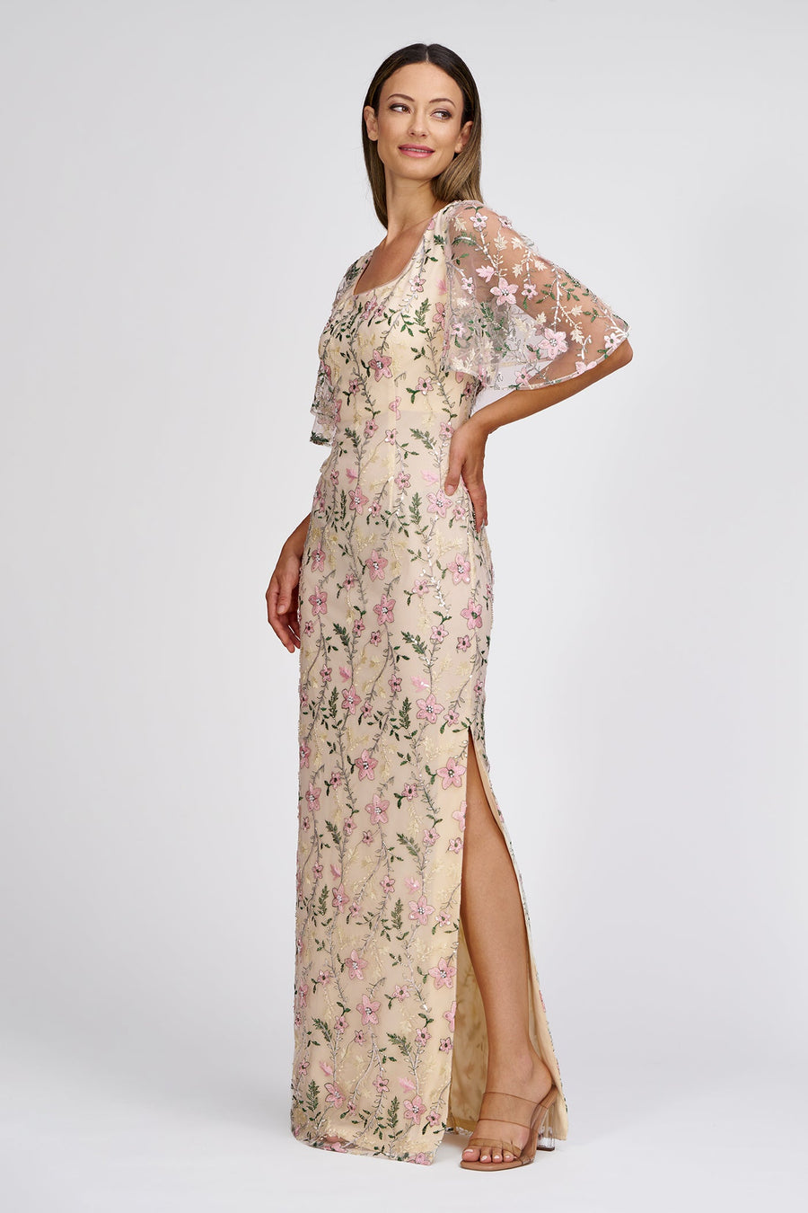 Floral Embroidered Flutter Sleeve Gown JS Collections 86113158 Wholesale