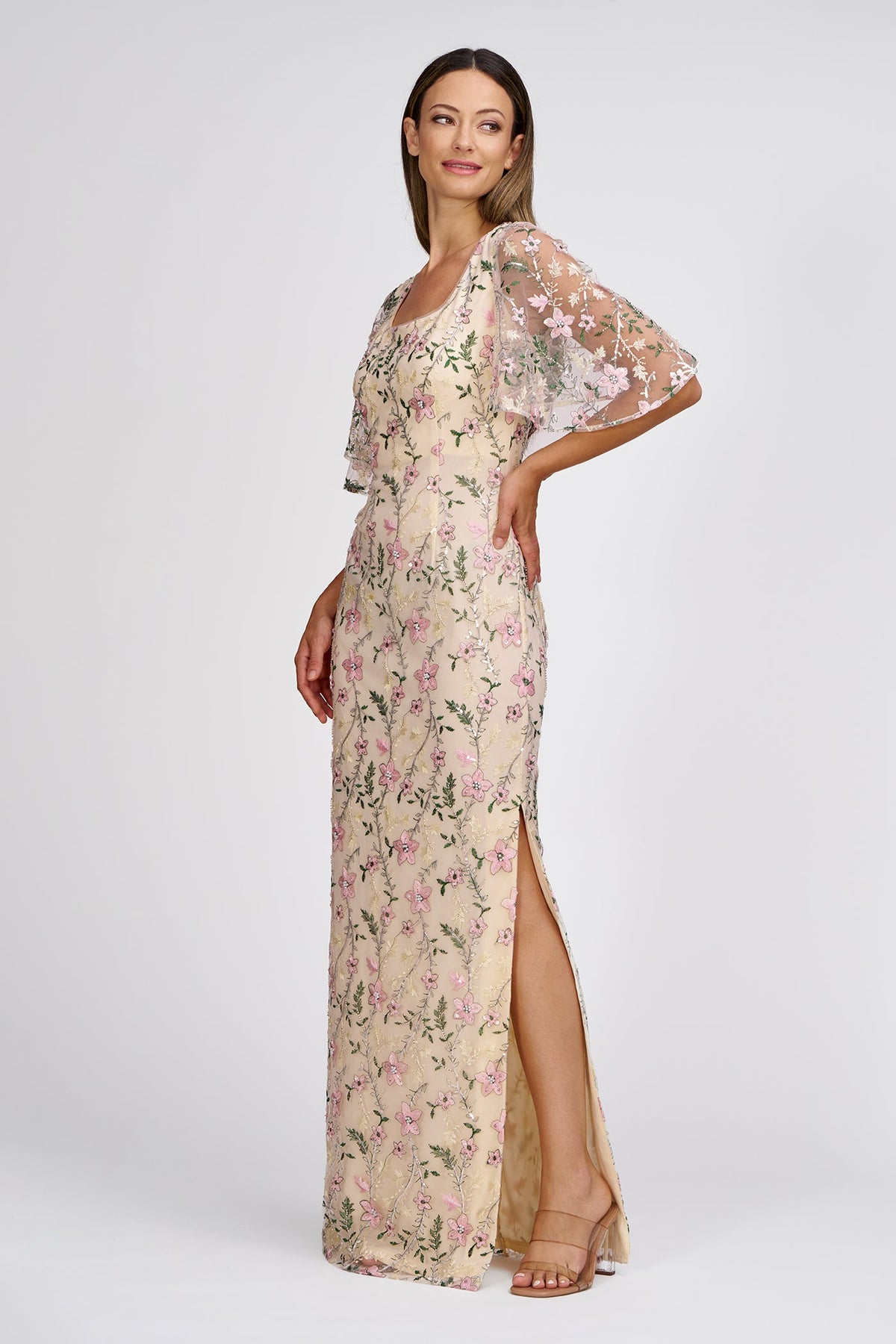 Floral Embroidered Flutter Sleeve Gown JS Collections 86113158 Wholesale