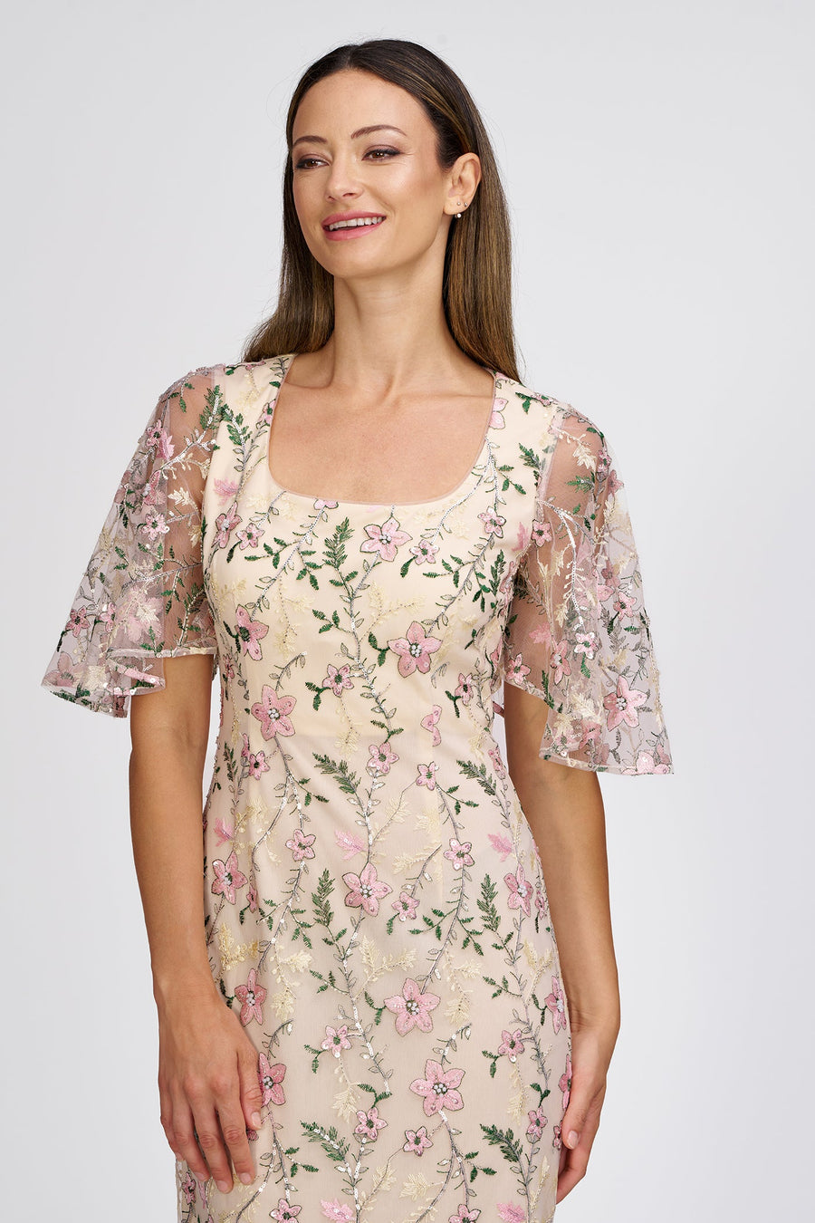 Floral Embroidered Flutter Sleeve Gown JS Collections 86113158 Wholesale