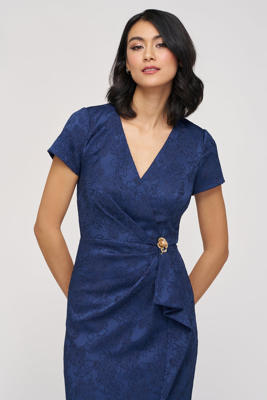 Faux Wrap Jacquard Gown JS Collections 86113570 Wholesale