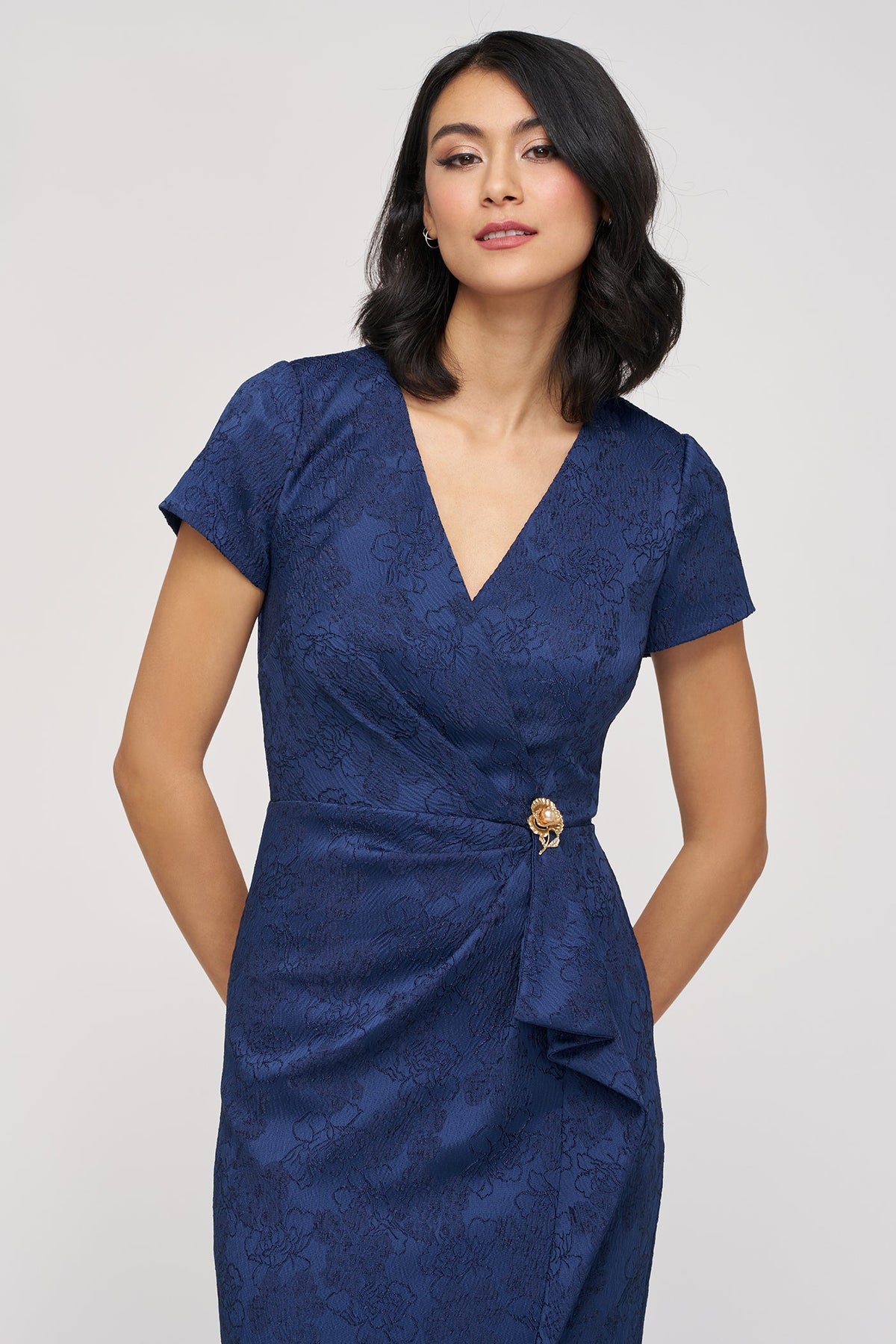 Faux Wrap Jacquard Gown JS Collections 86113570 Wholesale