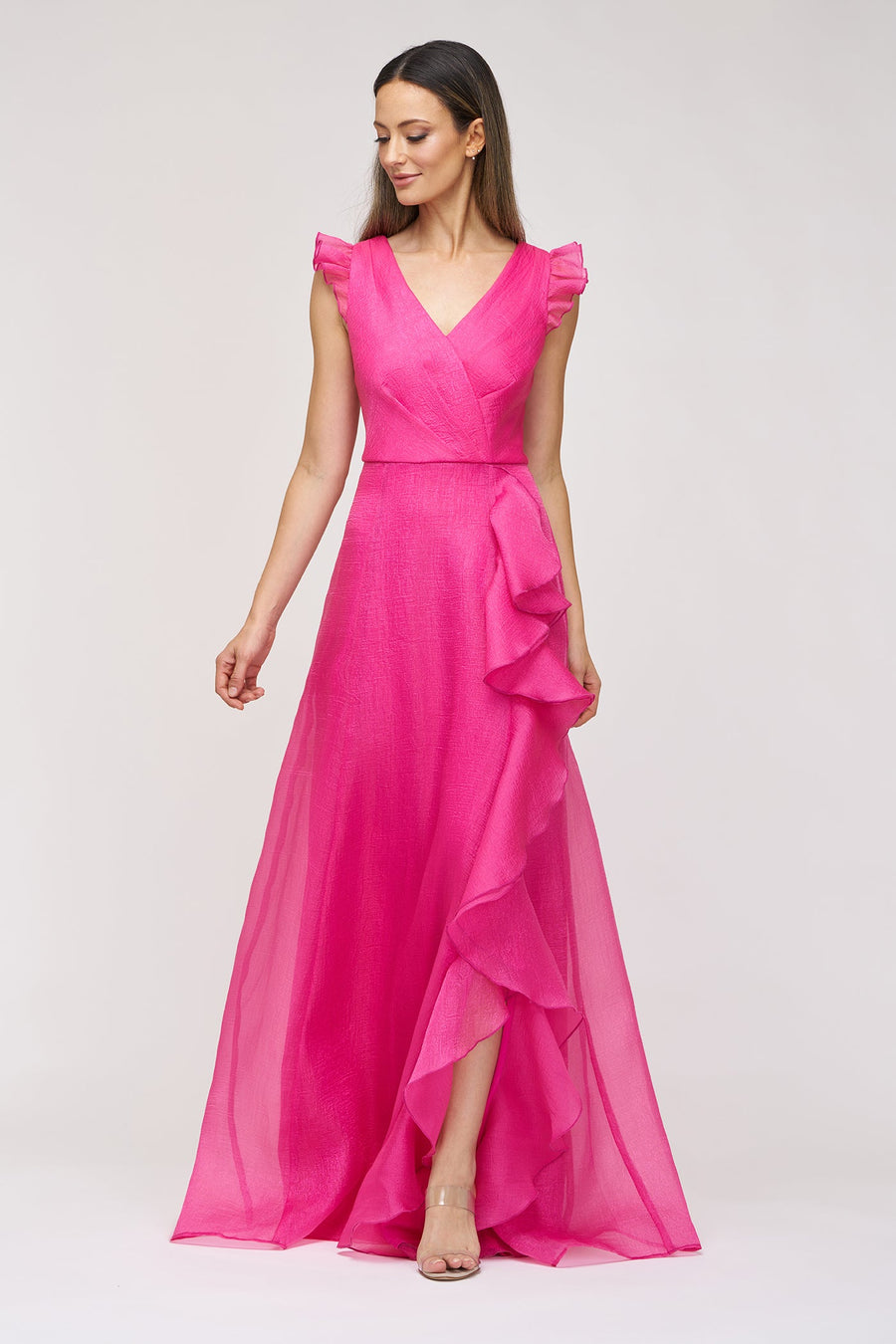 JS Collections Julie Organza Gown in Berry