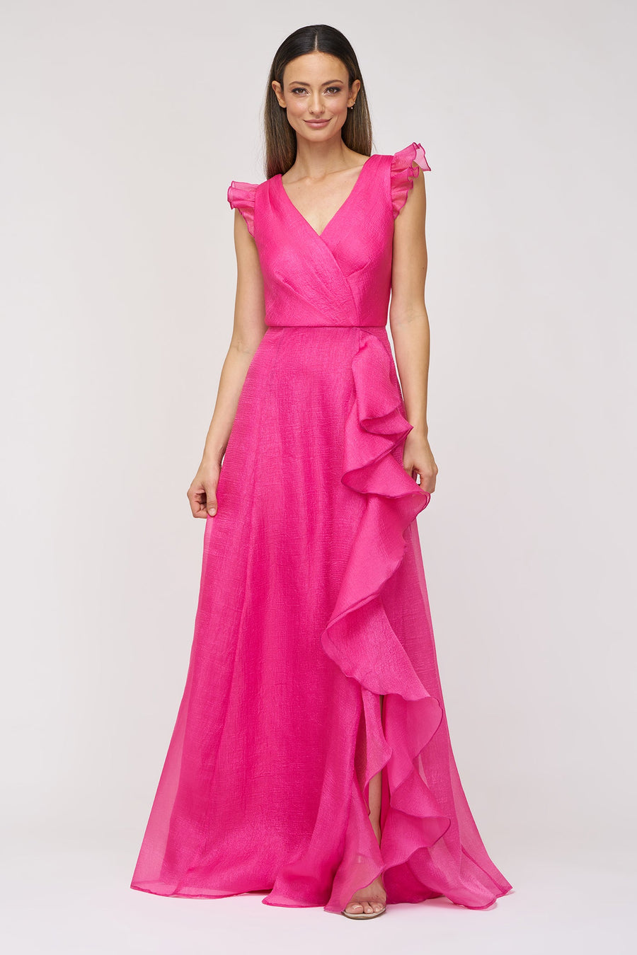 JS Collections Julie Organza Gown in Berry