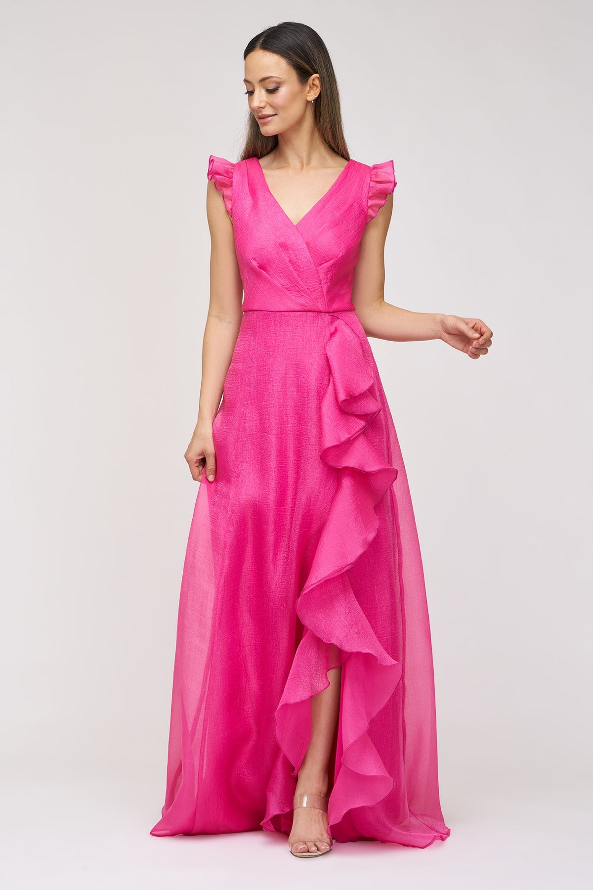 JS Collections Julie Organza Gown in Berry