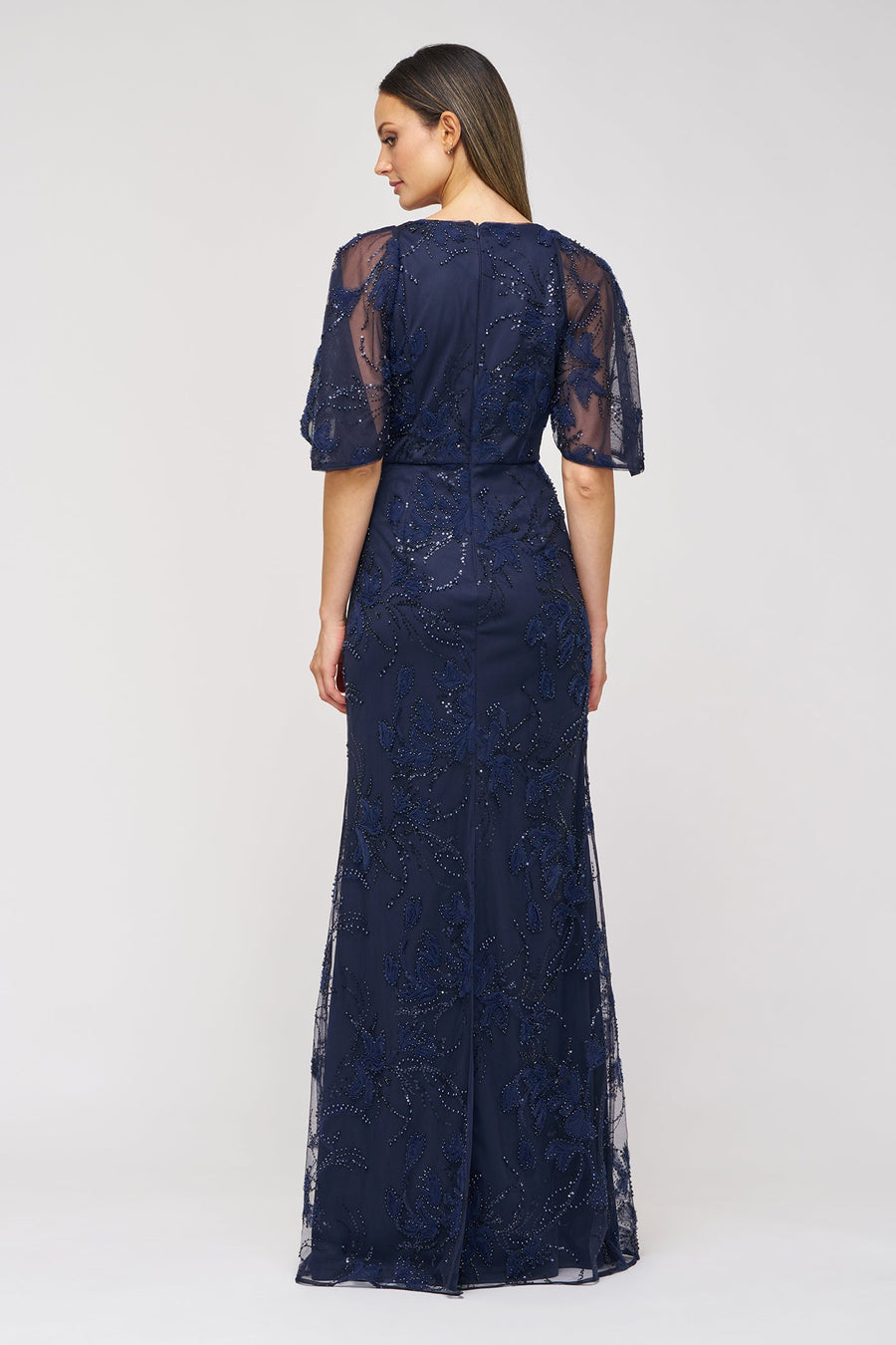 Navy Cape Sleeve Mermaid Gown JS Collections 86113580