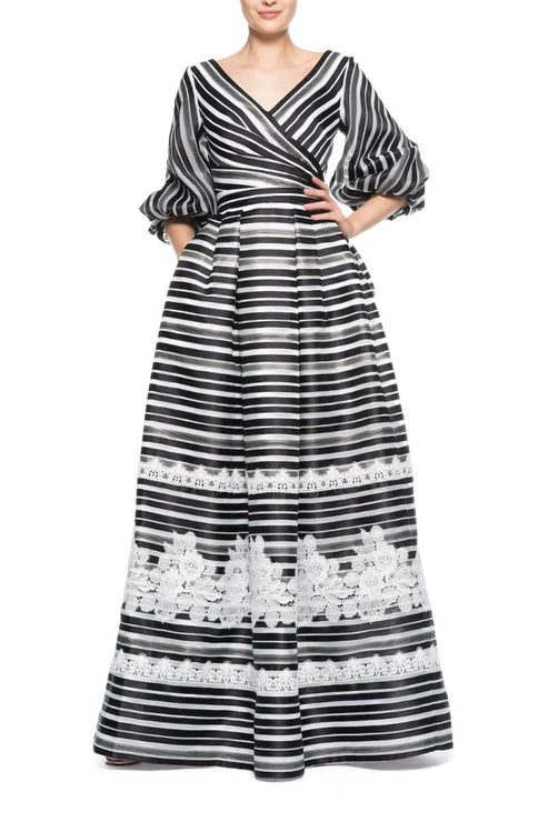 Formal Dresses Long Formal Stripe Print Evening Dress Black White