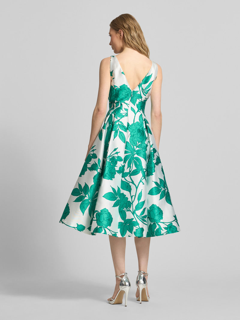 Adrianna Papell AP1E213256 Boat Neck Midi Satin Cocktail Floral Dress Wholesale