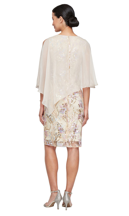 V-Neck Petite Embroidered Sheath Cape Dress SL Fashions 9220315 Wholesale