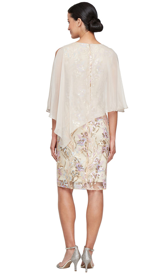 V-Neck Embroidered Sheath Cape Dress SL Fashions 9120315 Wholesale