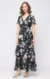 Black Multi SL Fashions 9172220 V-Neck Floor-Length Chiffon Cocktail Tiered Dress