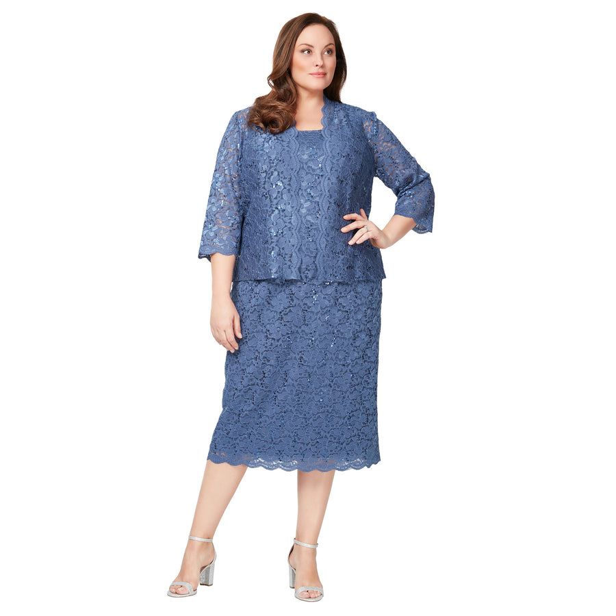 Two Piece Plus Size Lace Tea Length Jacket Dress SL Fashions 9413104 Wholesale