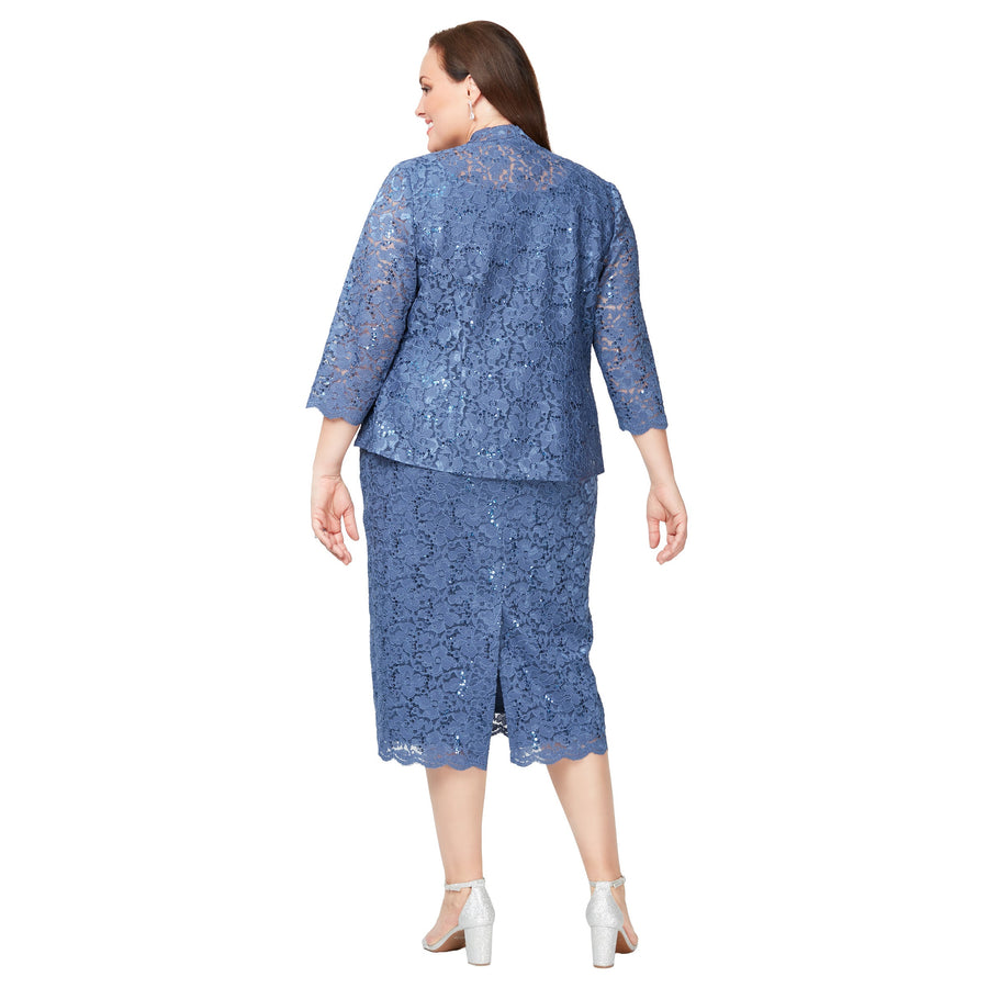 Two Piece Plus Size Lace Tea Length Jacket Dress SL Fashions 9413104 Wholesale