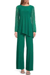 Pant Suit Plus Size  Long Sleeve Formal Beaded Pant Suit Emerald