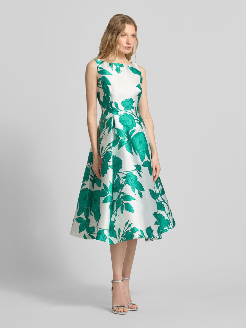 Adrianna Papell AP1E213256 Boat Neck Midi Satin Cocktail Floral Dress Wholesale
