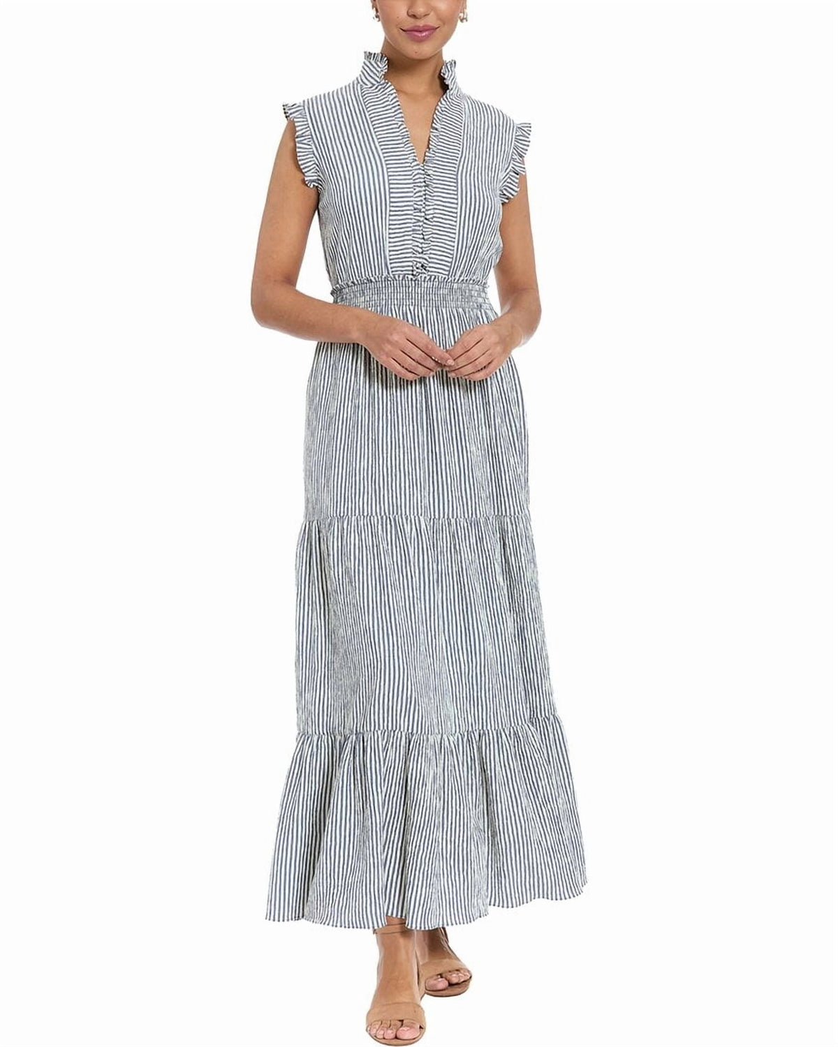 Striped Tiered Ruffle Maxi Dress London Times T7445M Wholesale