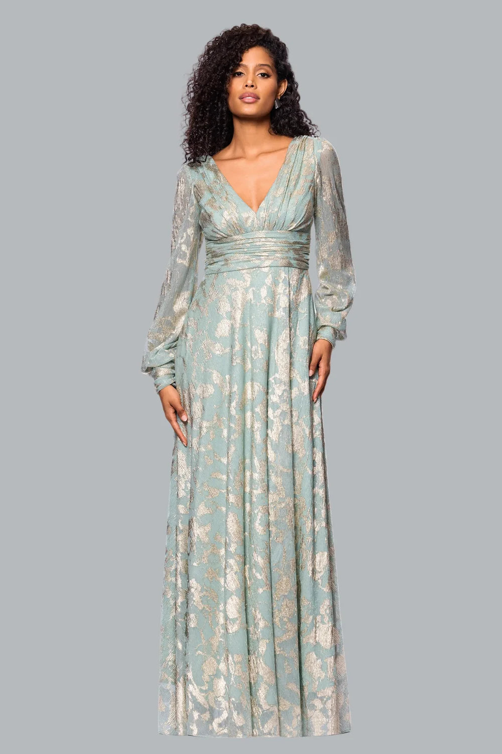 Melanie Foil Knit V-Neck Long Sleeve Dress Betsy & Adam A27153 Wholesale