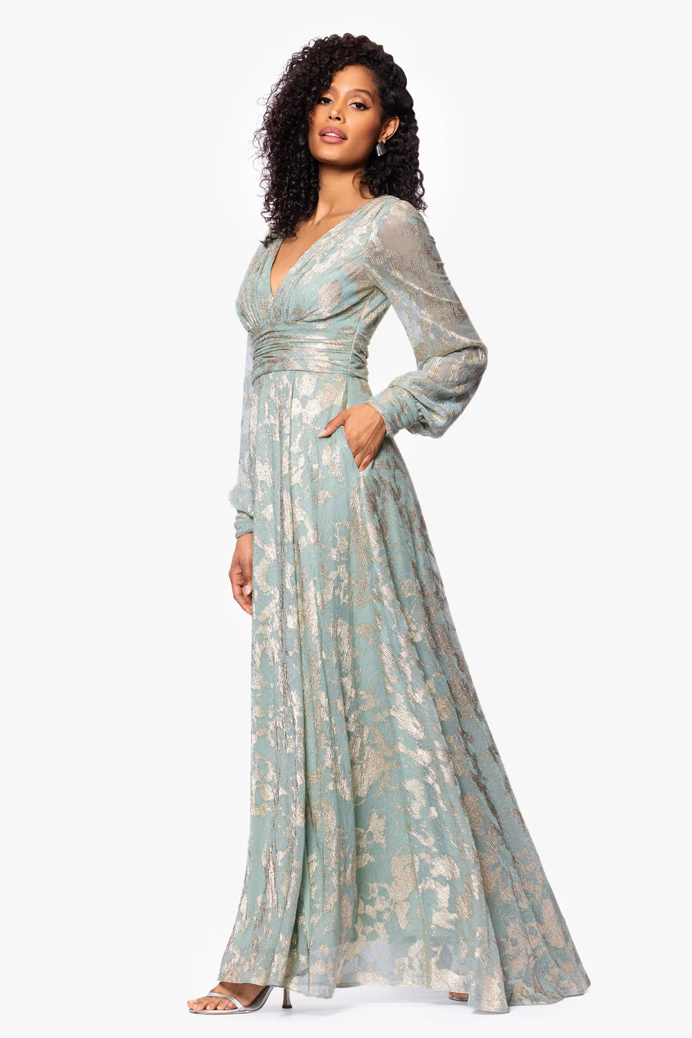 Melanie Foil Knit V-Neck Long Sleeve Dress Betsy & Adam A27153 Wholesale
