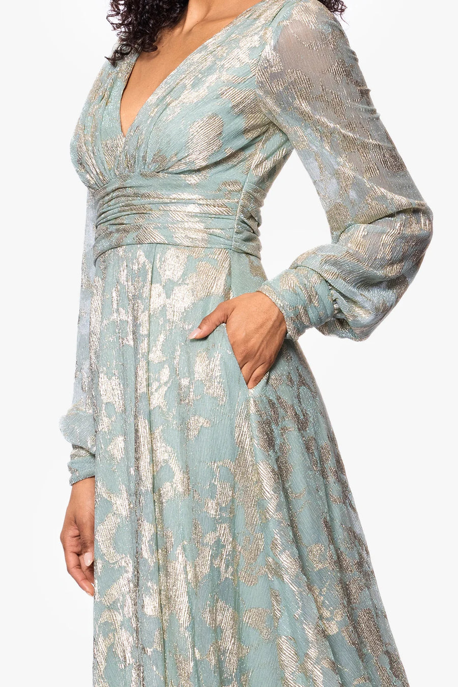 Melanie Foil Knit V-Neck Long Sleeve Dress Betsy & Adam A27153 Wholesale