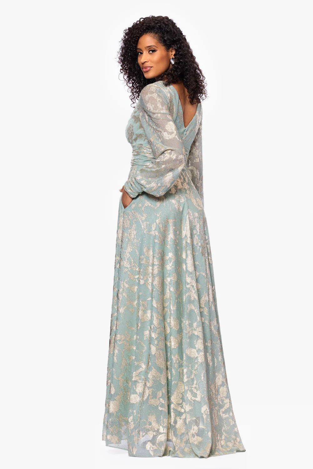 Melanie Foil Knit V-Neck Long Sleeve Dress Betsy & Adam A27153 Wholesale