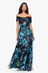 Black/Teal Betsy & Adam A27973 Off-the-Shoulder Floor-Length Organza Formal A-Line