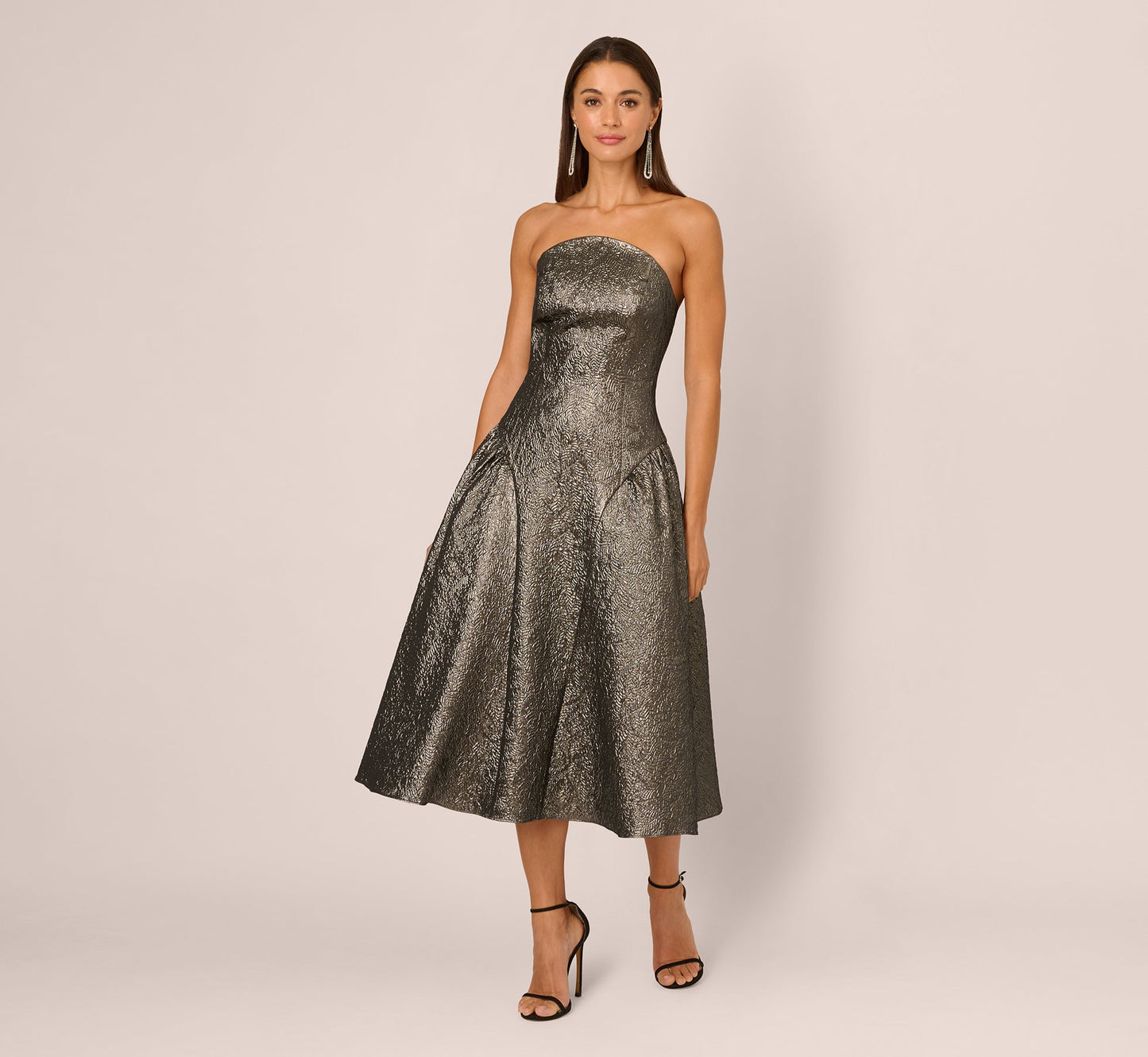 Strapless Curved Neck Midi Satin Occasion A-Line Adrianna Papell AD3D106246