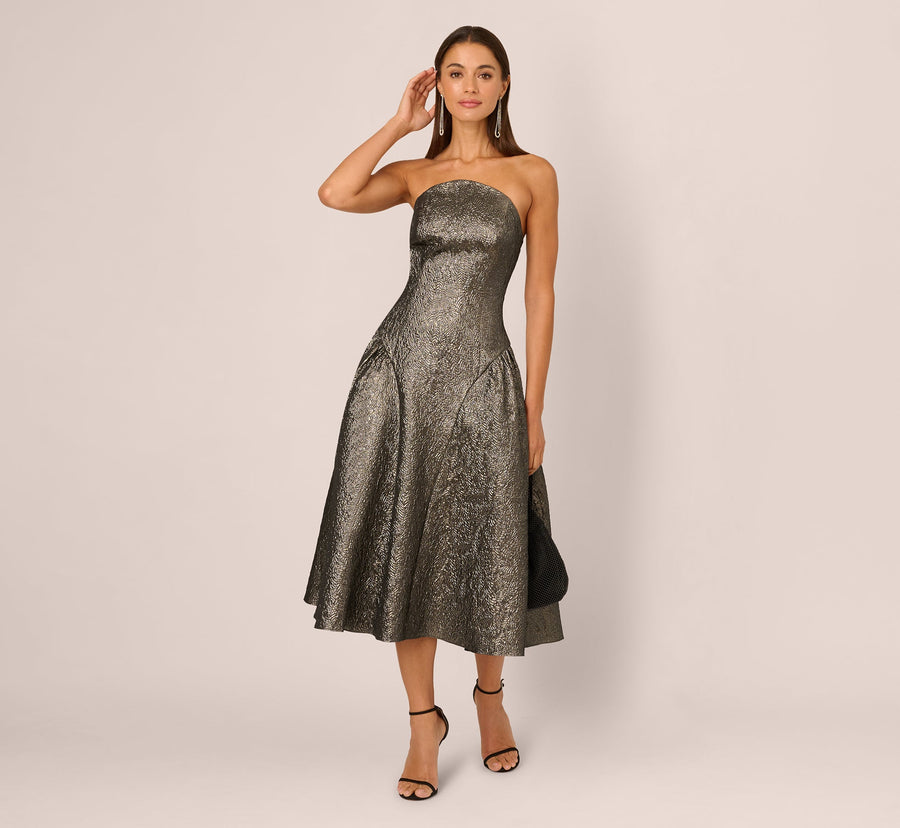 Strapless Curved Neck Midi Satin Occasion A-Line Adrianna Papell AD3D106246