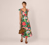 3D Tropical Floral Cotton A Line Midi Dress