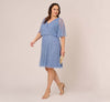 Plus Size Hand Beaded Illusion Faux Wrap Short Cocktail Dress