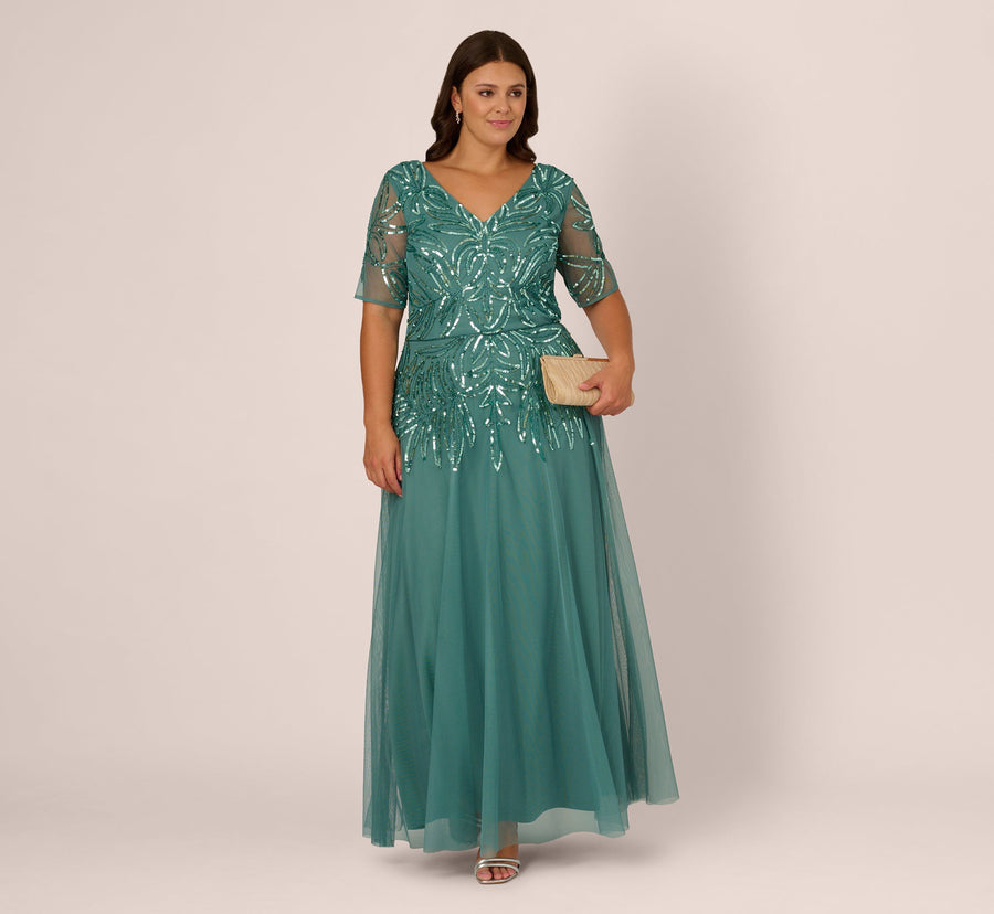 Beaded Mesh Long Dress