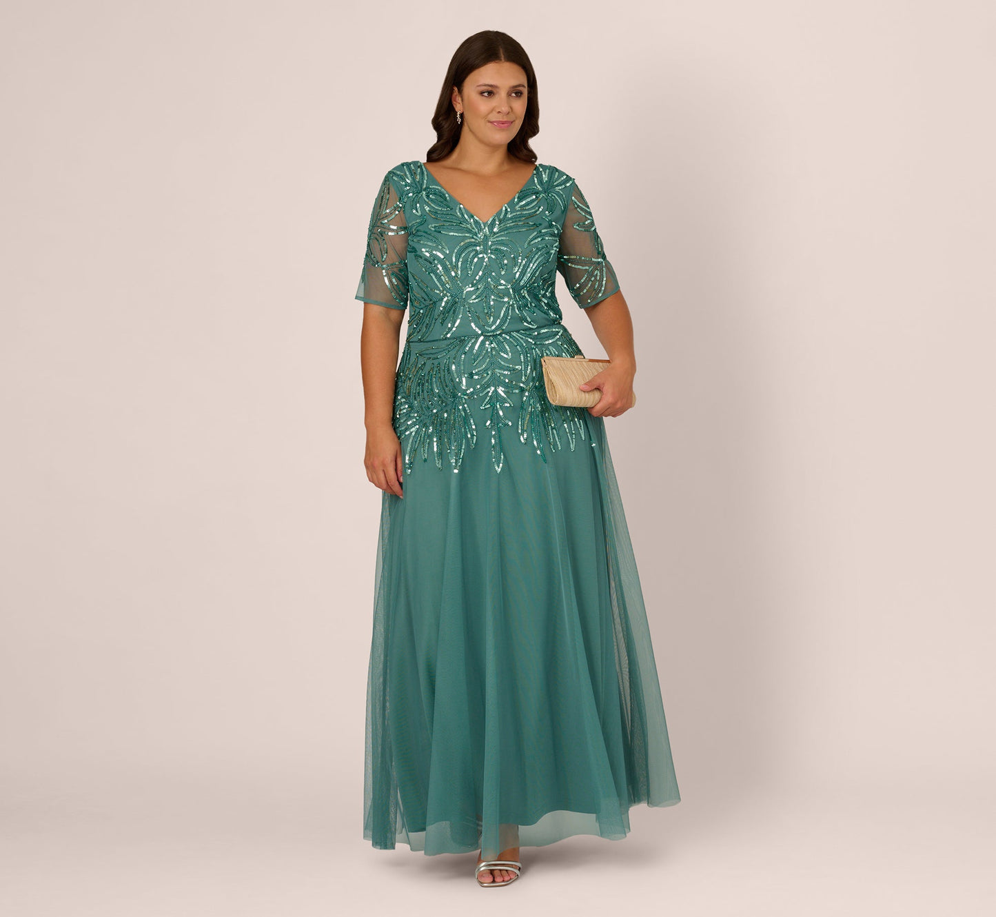 Beaded Mesh Long Dress