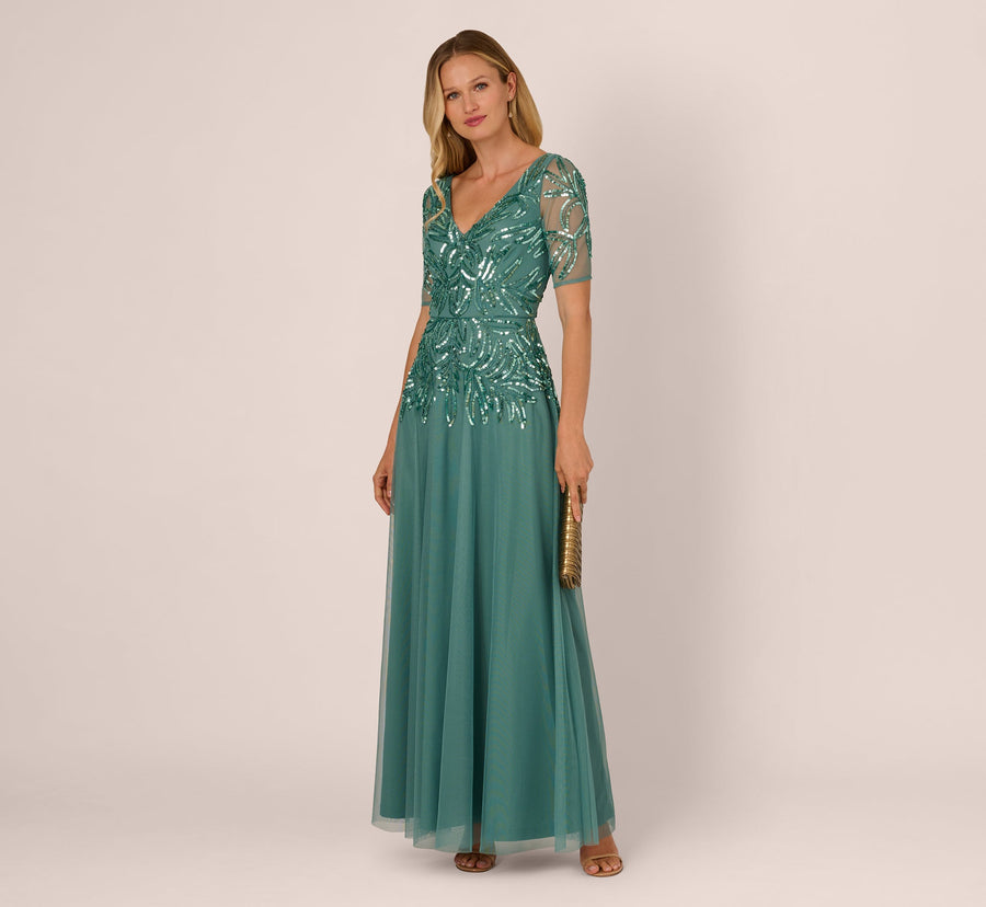 Beaded Mesh Long Dress