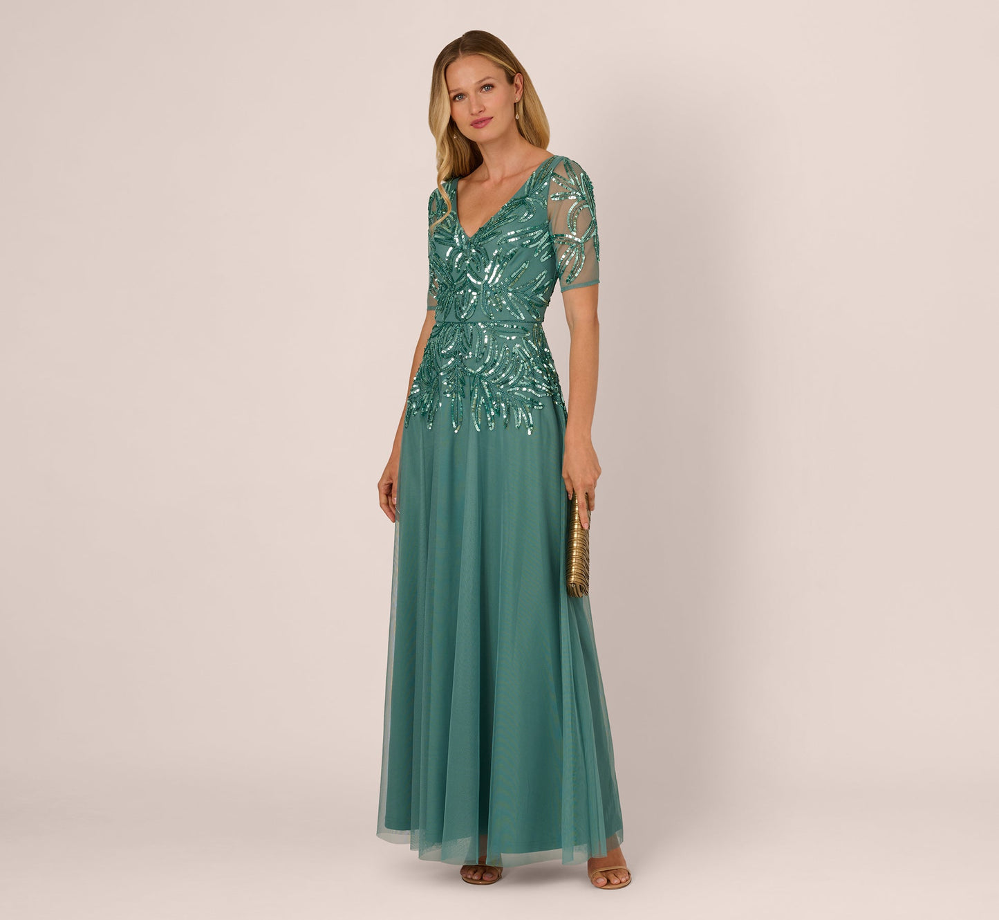 Beaded Mesh Long Dress