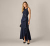Bead Accent Crepe Halter Gown