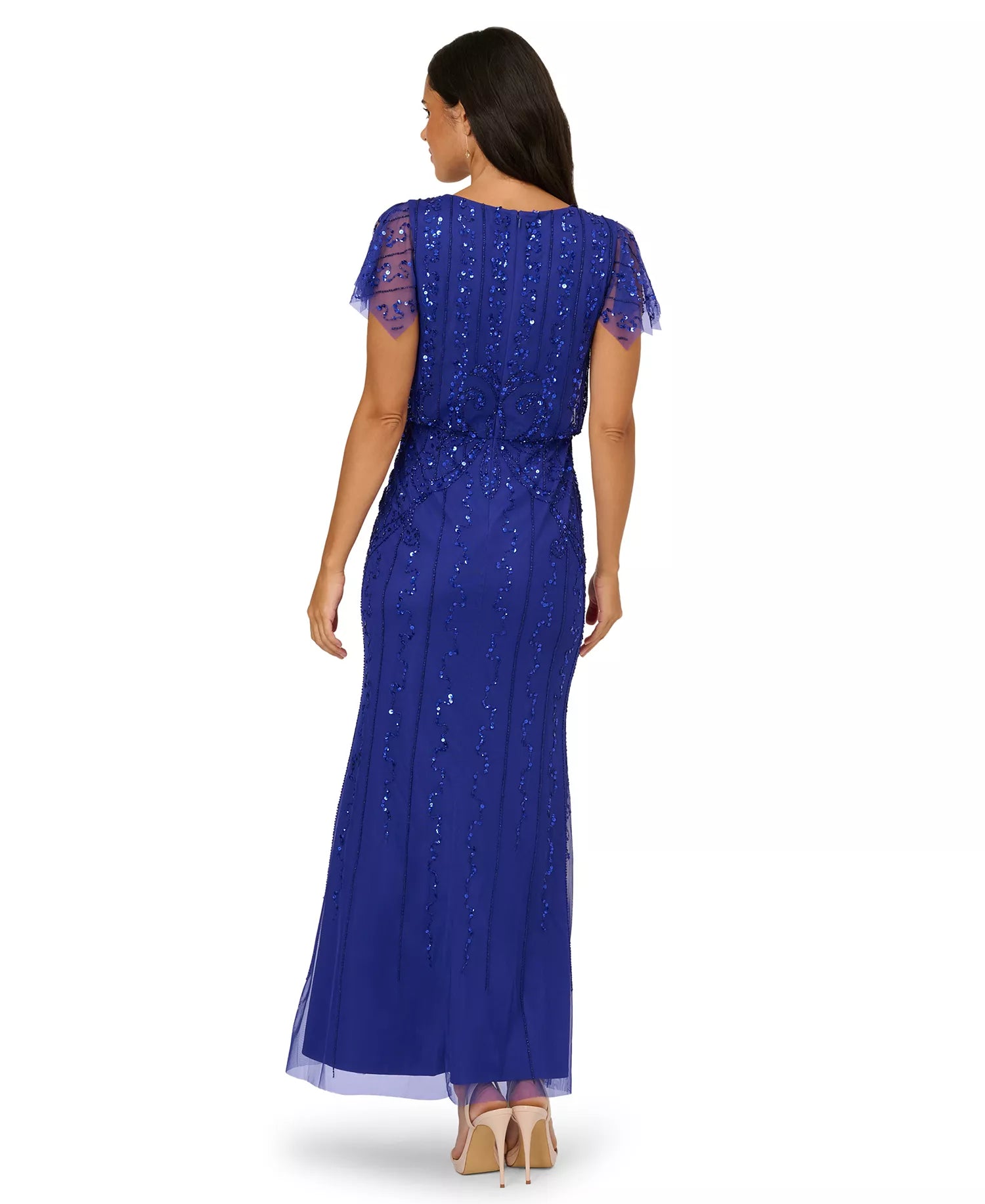 Adrianna Papell Flutter Sleeve Beaded Gown AD5E212574 Wholesale