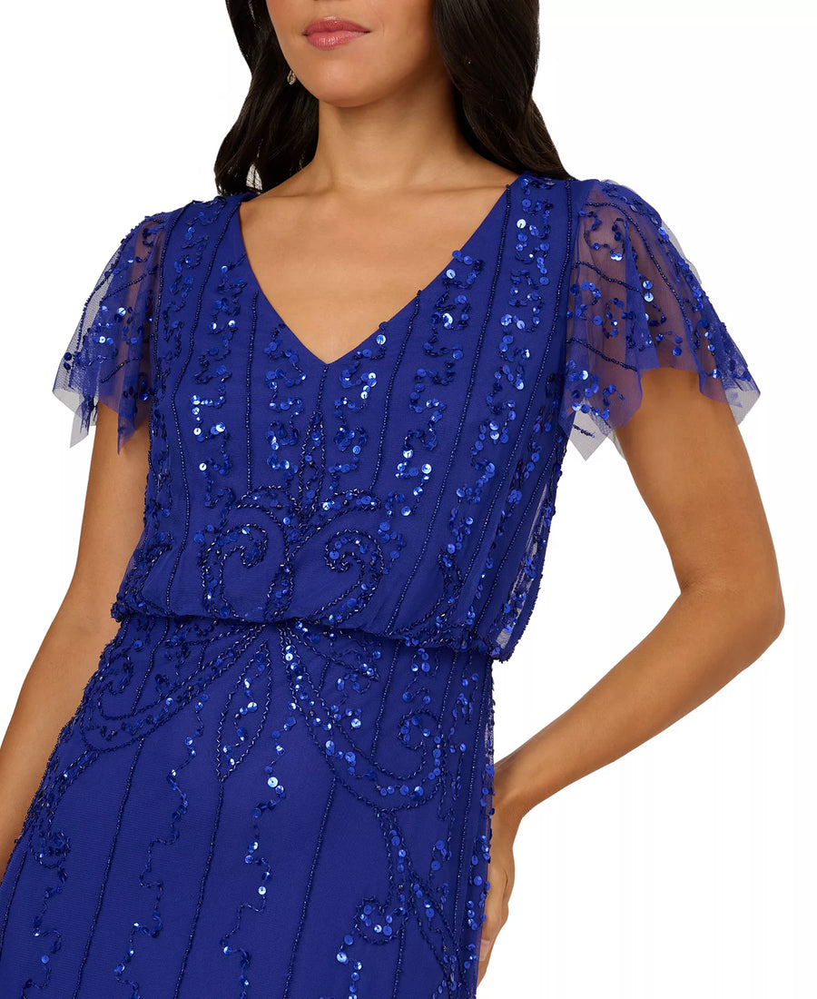 Adrianna Papell Flutter Sleeve Beaded Gown AD5E212574 Wholesale