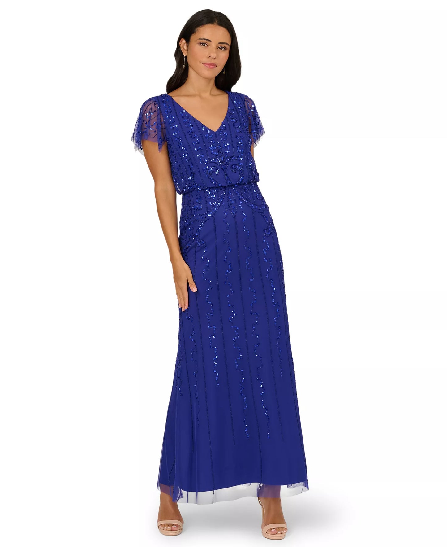 Adrianna Papell Flutter Sleeve Beaded Gown AD5E212574 Wholesale