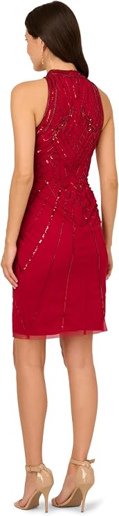 Adrianna Papell Beaded Mock Neck Halter Sheath Dress AD5E212576 Wholesale