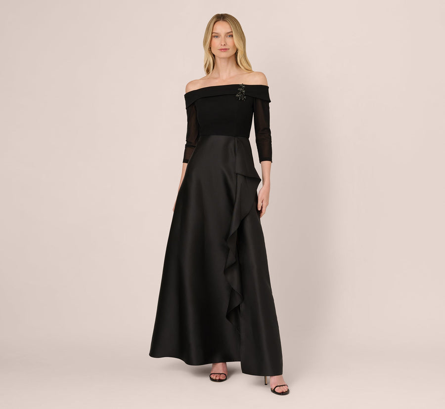Off-the-Shoulder Floor-Length Satin Occasion A-Line Adrianna Papell AD5E212762