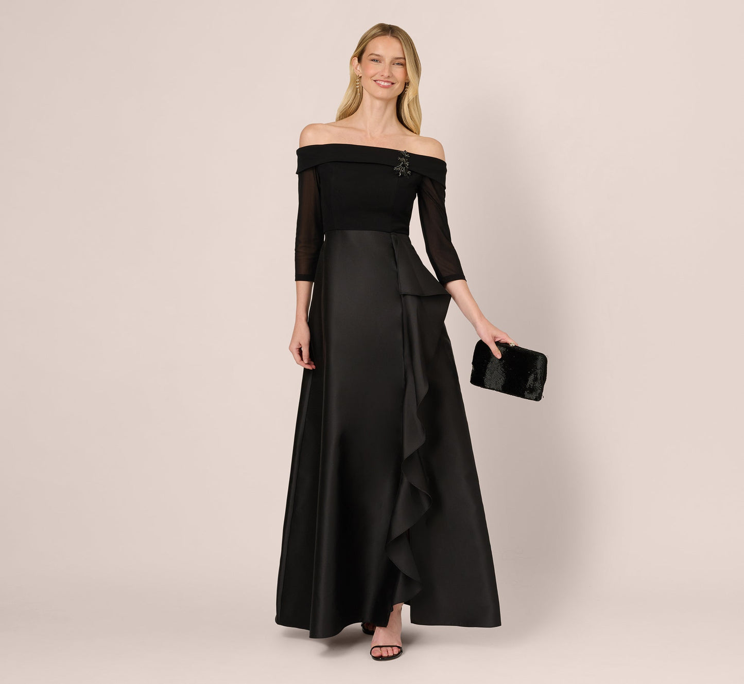 Off-the-Shoulder Floor-Length Satin Occasion A-Line Adrianna Papell AD5E212762