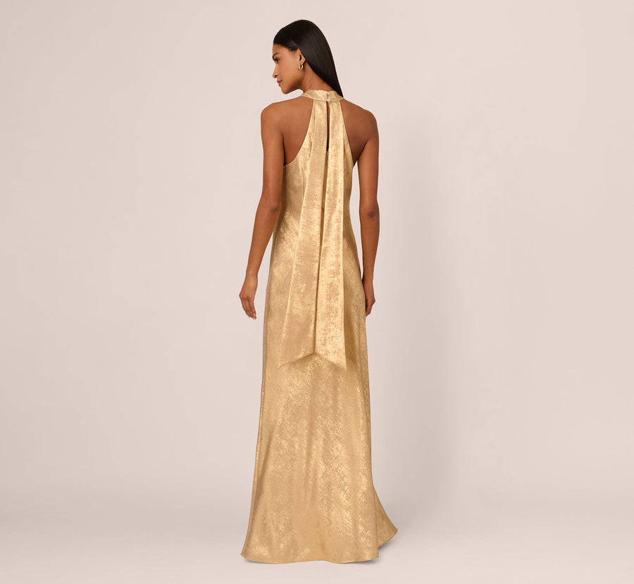 Halter Floor-Length Satin Formal Sheath Adrianna Papell ADAE211409