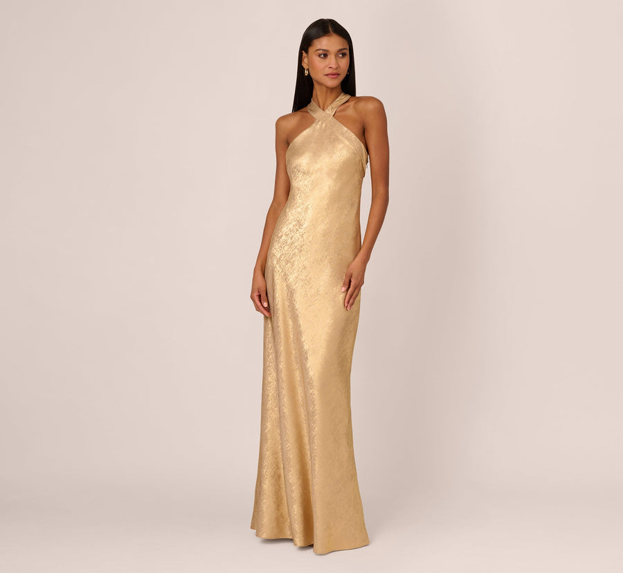 Halter Floor-Length Satin Formal Sheath Adrianna Papell ADAE211409